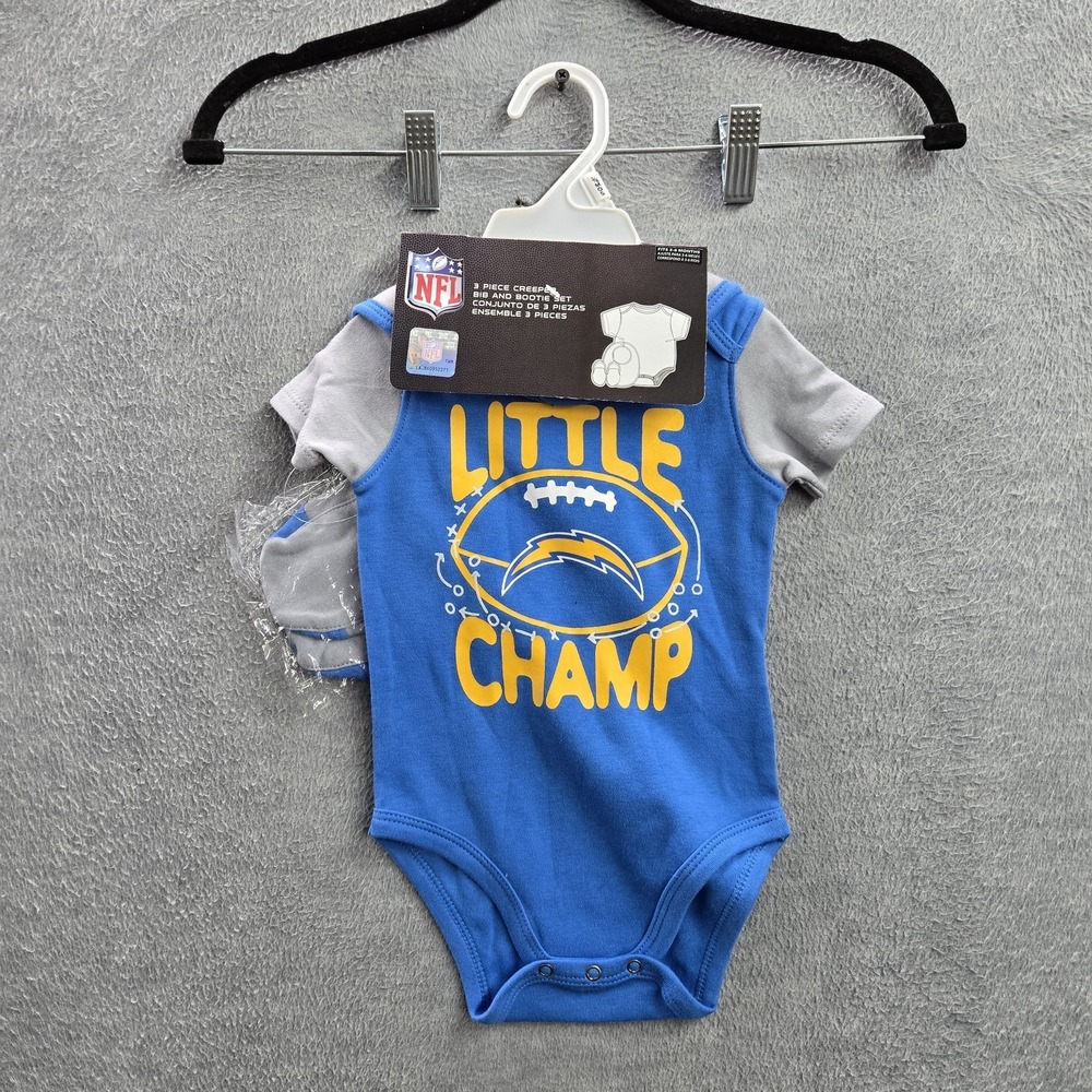 Los Angeles Chargers Newborn Bodysuit 3/6M Blue Football 3 Piece Booties Bib NWT